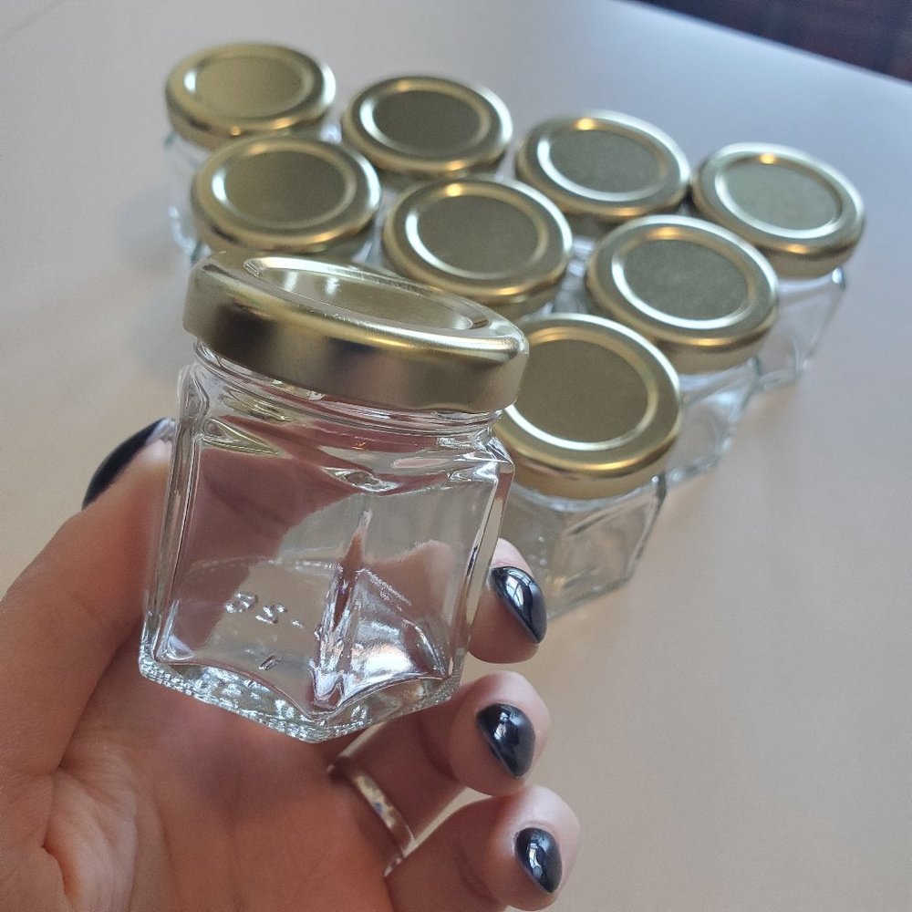 Cornucopia 10 Mini Hexagon Glass Jars, 1.5oz Hex Jars